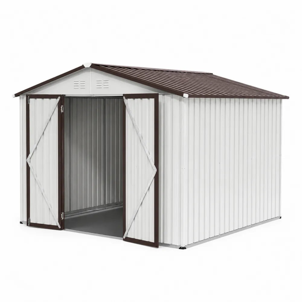 Abri de Jardin en Métal 3x3m Blanc et Marron