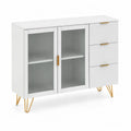 Buffet en bois blanc avec verre cannelé et accents dorés