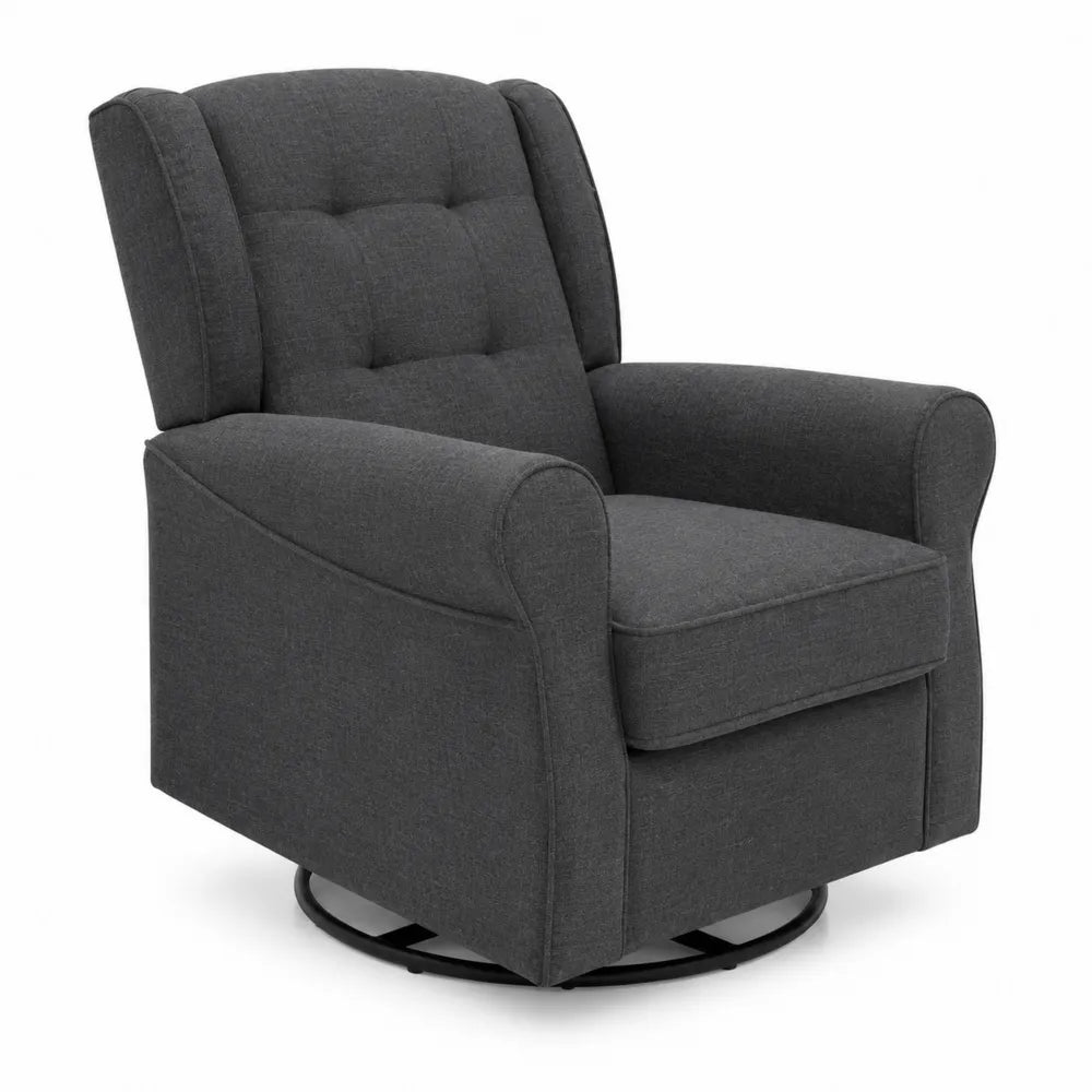 Fauteuil pivotant en tissu polyester avec base en métal, Gris Foncé