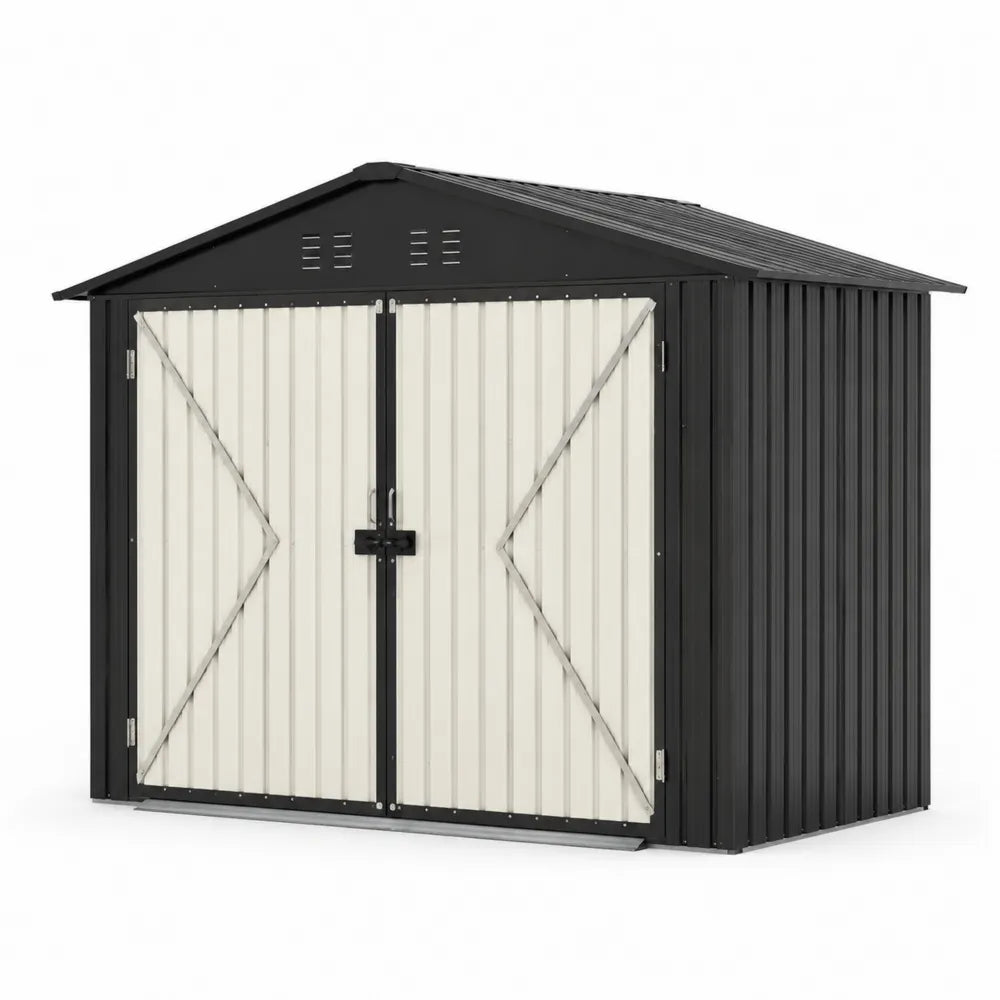 Abri de Jardin en Métal Noir et Beige 213x127x185 cm