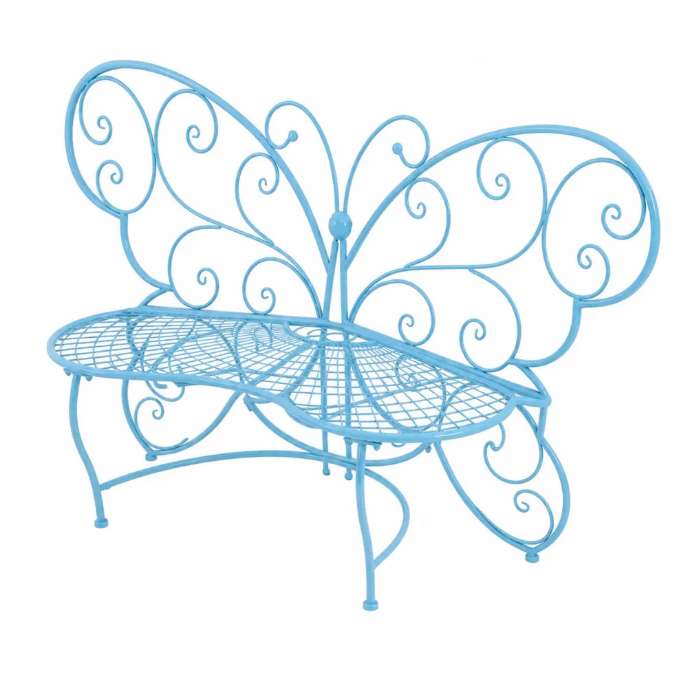 Banc en métal papillon bleu 120x58x95 cm