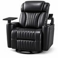 Fauteuil pivotant en cuir synthétique noir avec porte-gobelet et plateau