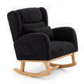 Fauteuil à bascule en bouclette noir avec base en bois