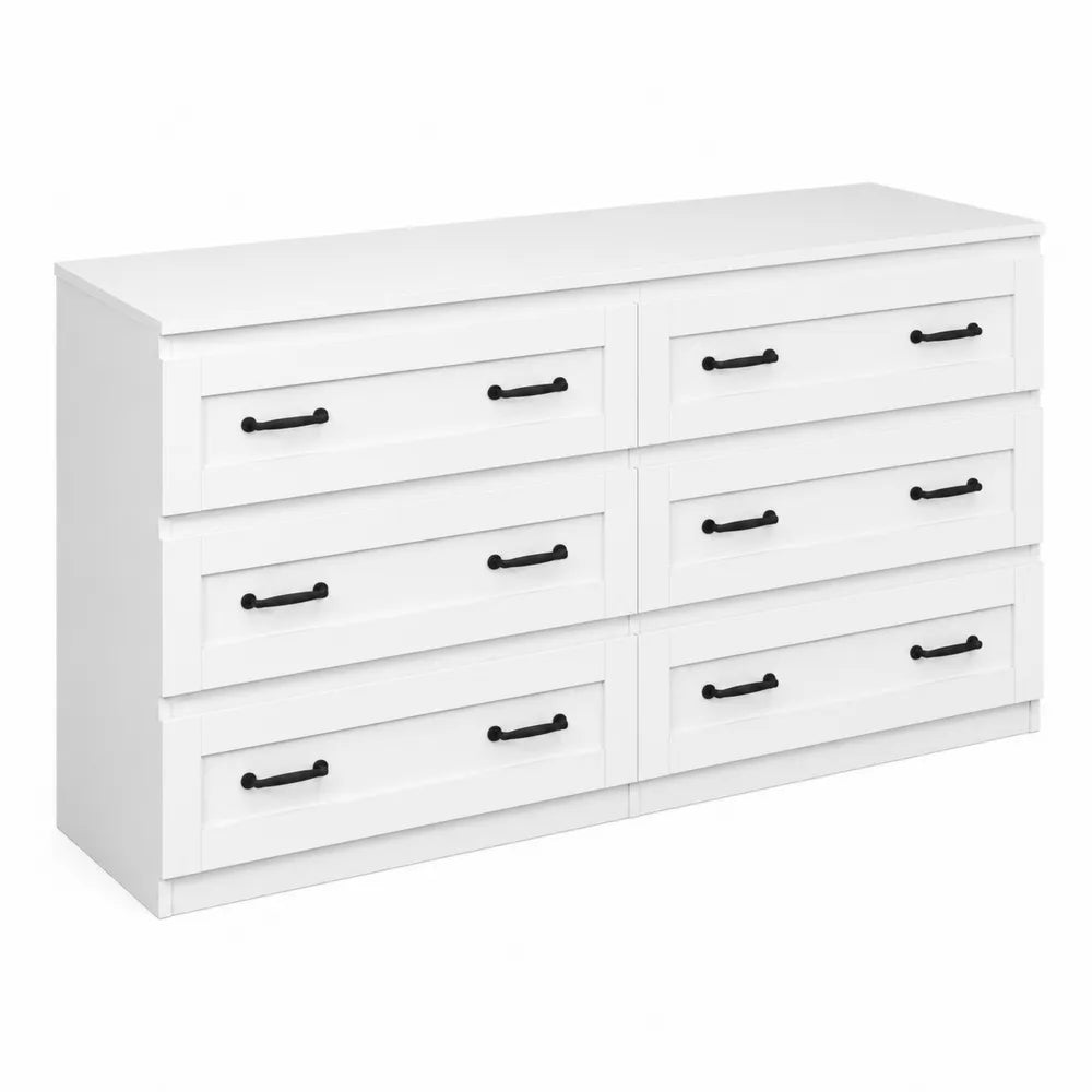 Commode 6 tiroirs en MDF blanc avec poignées en métal