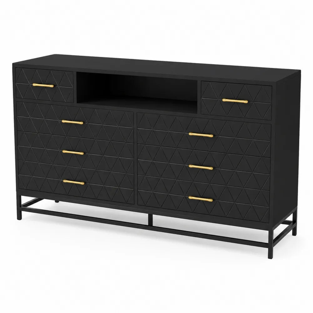 Commode en bois avec poignées en métal doré et pieds métalliques 120 x 40 x 80 cm
