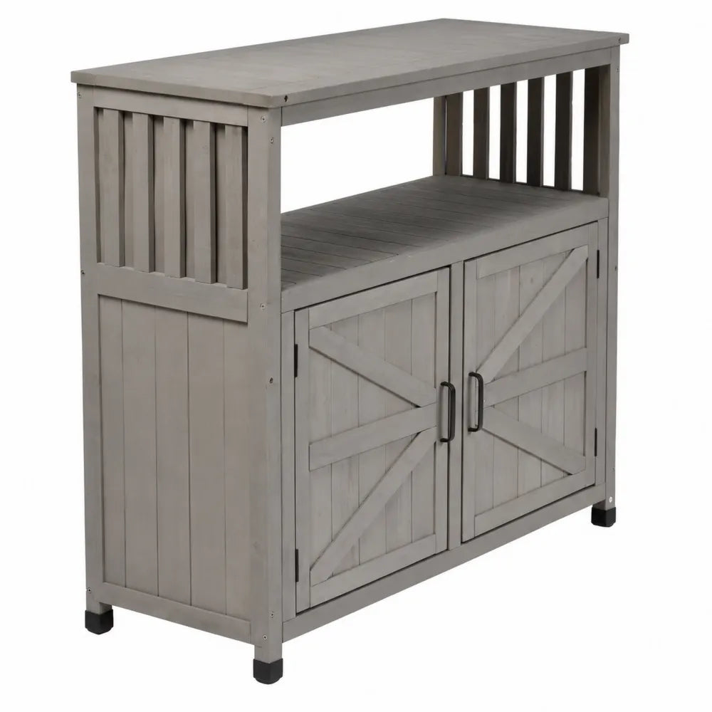 Buffet en bois gris avec portes et étagère 120x40x100 cm