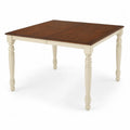 Table carrée en bois massif avec plateau marron et pied blanc crème 120 cm