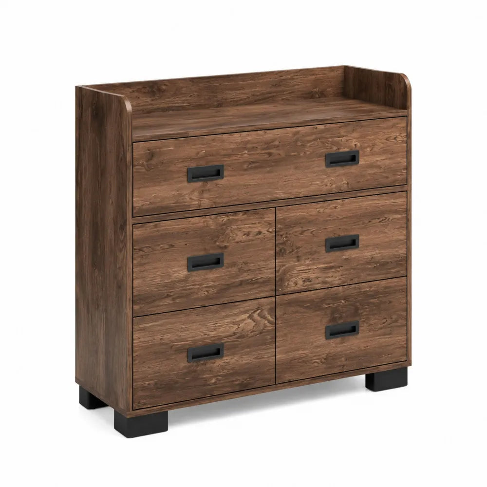 Commode en Bois avec 6 Tiroirs Chêne Marron