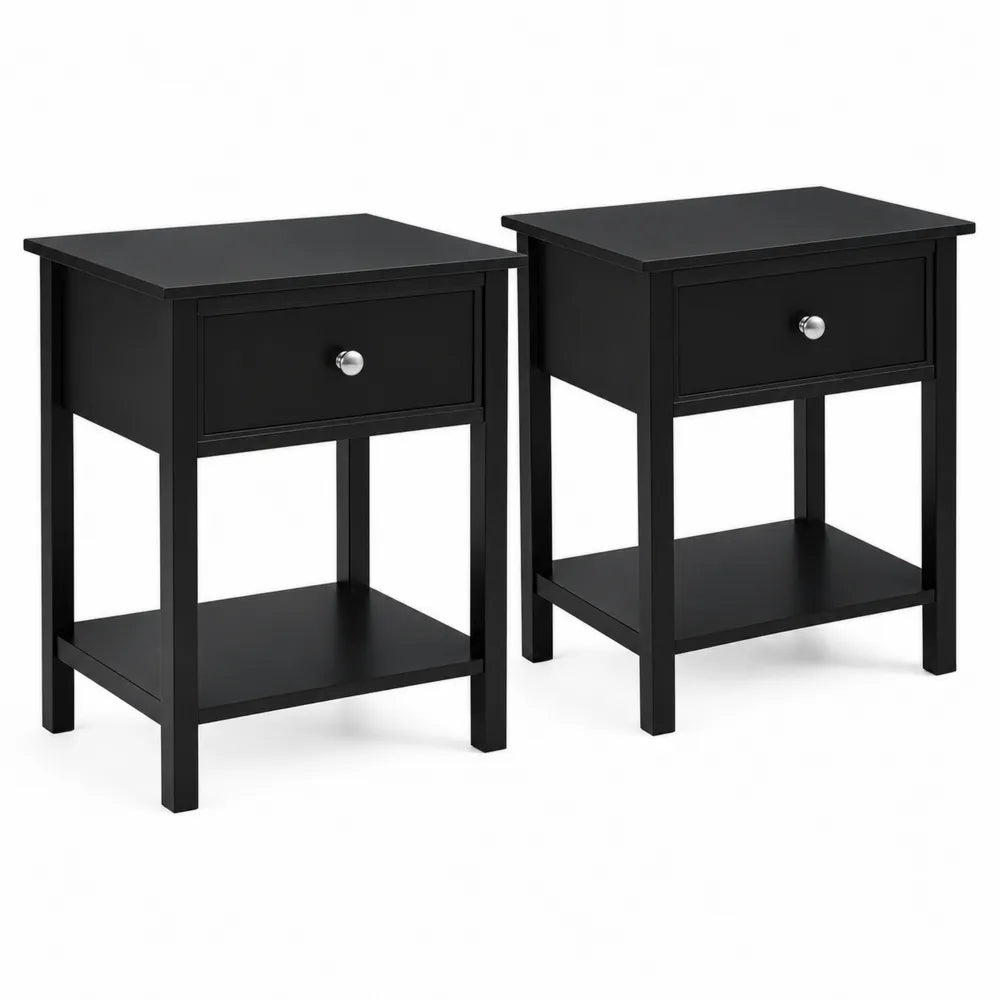 Lot de 2 tables de chevet noires en MDF avec tiroir